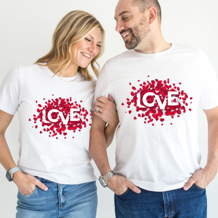 Tricouri personalizate Family - Set tricouri pentru cuplu personalizate Valentines Day VD2403W LOVE