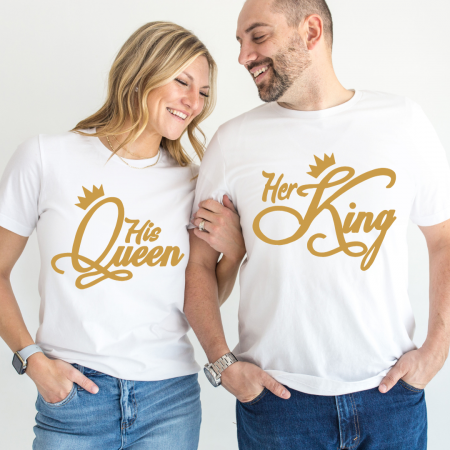 Tricouri personalizate Family - Set tricouri pentru cuplu personalizate Valentines Day VD2423 His Queen