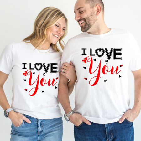 Tricouri personalizate Family - Set tricouri pentru cuplu personalizate Valentines Day VD2428 I LOVE YOU