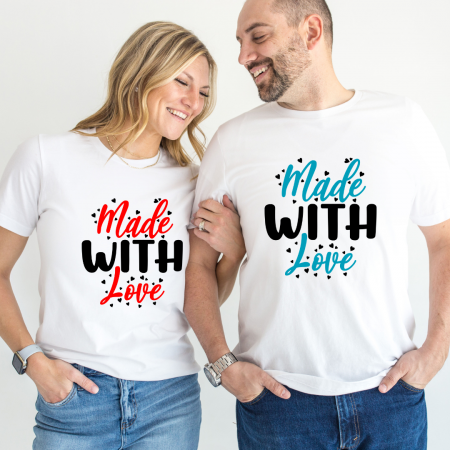 Tricouri personalizate Family - Set tricouri pentru cuplu personalizate Valentines Day VD2431 made with LOVE