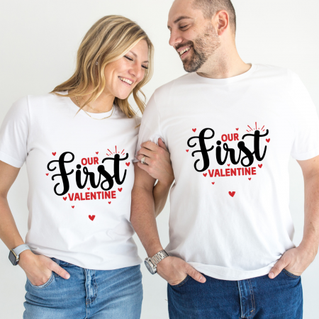 Tricouri personalizate Family - Set tricouri pentru cuplu personalizate Valentines Day VD2436 Our first valentine