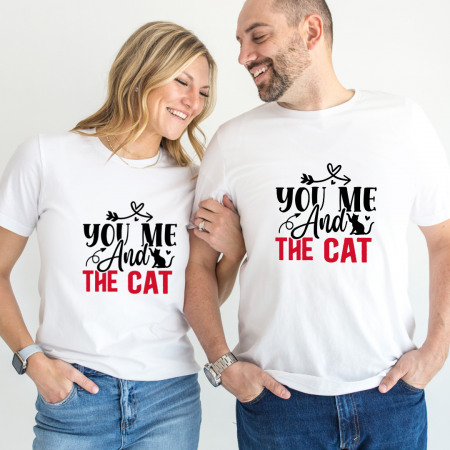 Tricouri personalizate Family - Set tricouri pentru cuplu personalizate Valentines Day VD2439 You Me and The cat