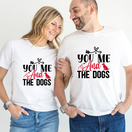 Tricouri personalizate Family - Set tricouri pentru cuplu personalizate Valentines Day VD2440 You Me and The dog