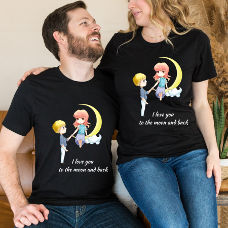 Tricouri personalizate Family - Set tricouri pentru cuplu personalizate Valentines Day VD2445 I love you  to the moon and back