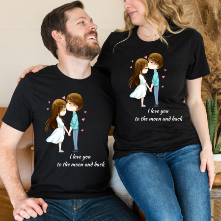Tricouri personalizate Family - Set tricouri pentru cuplu personalizate Valentines Day VD2446 I love you  to the moon and back