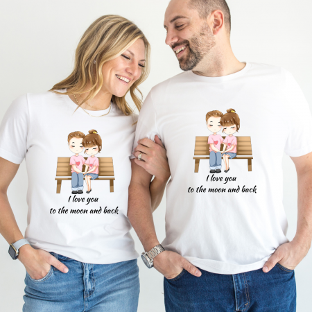 Tricouri personalizate Family - Set tricouri pentru cuplu personalizate Valentines Day VD2447 I love you  to the moon and back