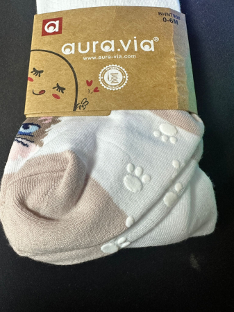 Strampi din bumbac cu pisica pentru copii, albi, cu antiderapant , BHN7908 [1]