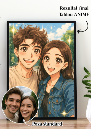 Tablouri pentru familie - Povestea noastră în stil cartoon 3D Portret  de cuplu ANIME, personalizat din fotografie - Cadoul ideal pentru familie