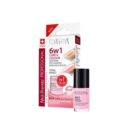 Tratamente pentru unghii - Tratament unghii Eveline 6in1 Care and Colour Rose 5 ml