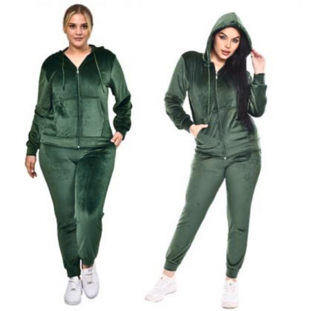 Treninguri femei - Trening dama, catifea soft, fermoar, kaki verde ARMY , e-Cadou