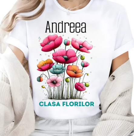 Cadouri pentru profesori sau absolventi - Tricou absolvire elevi clasa 4 sau gradinita Clasa Floricelelor