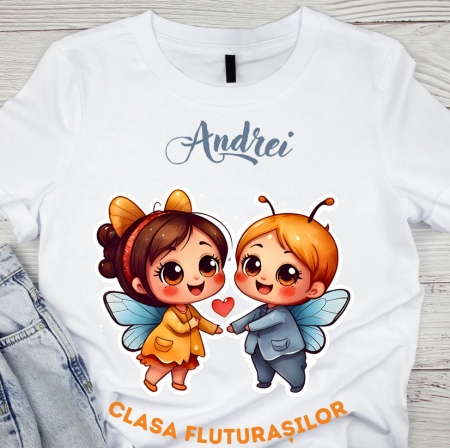 Cadouri copii 9 ani - Tricou absolvire elevi clasa 4 sau gradinita Clasa fluturasilor cu text sau poze ABS1066