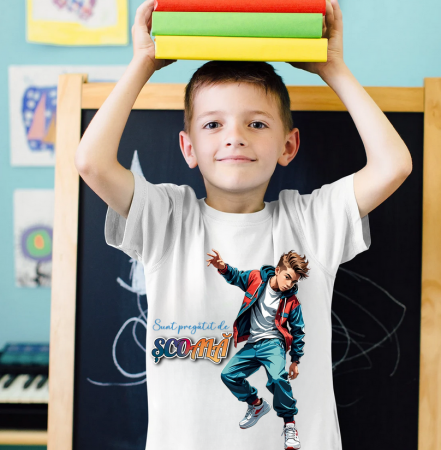 Tricou alb Back to school prima zi de scoala din bumbac ABS1132.01 [2]