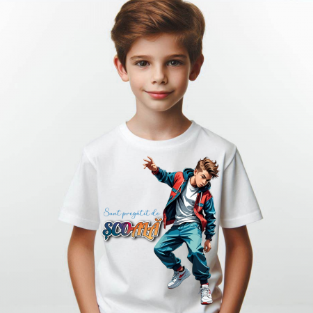 Cadouri copii 5 ani - Tricou alb Back to school prima zi de scoala din bumbac ABS1132.01