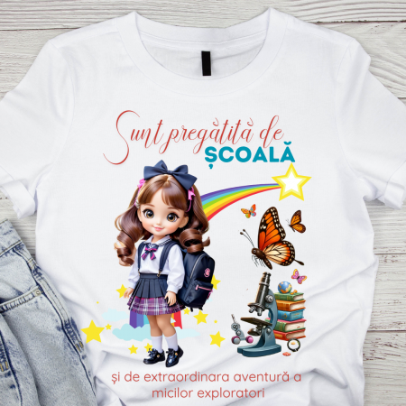 Cadouri copii 5 ani - Tricou alb Back to school prima zi de gradinita  din bumbac ABS1131.4