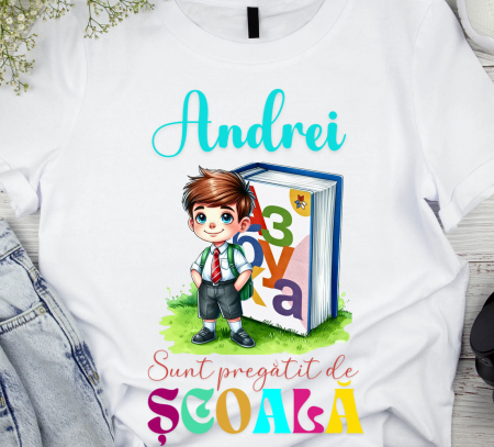 Cadouri aniversare - Tricou alb  Back to school prima zi de gradinita scoala din bumbac ABS11217