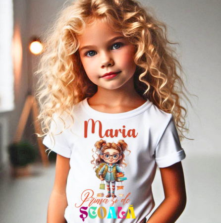 Cadouri copii 9 ani - Tricou alb  Back to school prima zi de gradinita scoala din bumbac ABS11218