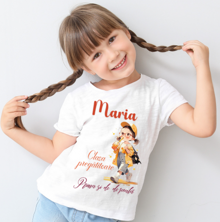 Cadouri copii 9 ani - Tricou alb  Back to school prima zi de gradinita scoala din bumbac ABS1121