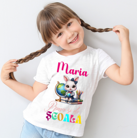 Cadouri copii 9 ani - Tricou alb  Back to school prima zi de gradinita scoala din bumbac ABS11220