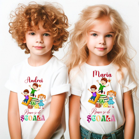 Cadouri copii 6 ani - Tricou alb  Back to school prima zi de gradinita scoala din bumbac ABS11227
