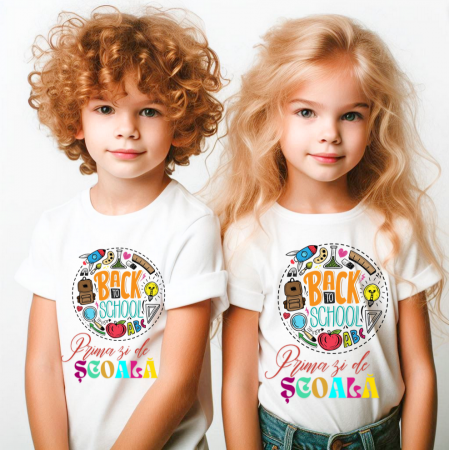 Cadouri copii 6 ani - Tricou alb  Back to school prima zi de gradinita scoala din bumbac ABS11229