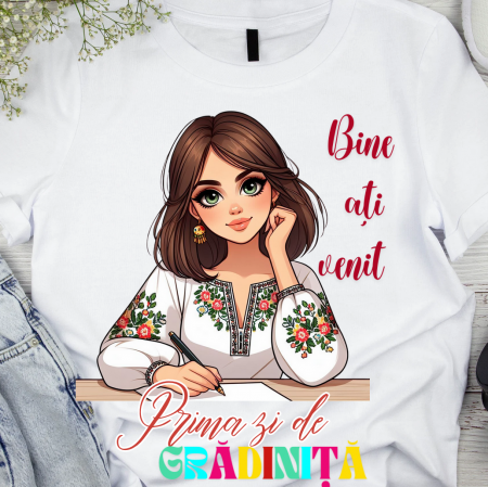 Cadouri pentru profesori sau absolventi - Tricou alb  Back to school prima zi de gradinita scoala din bumbac ABS11231