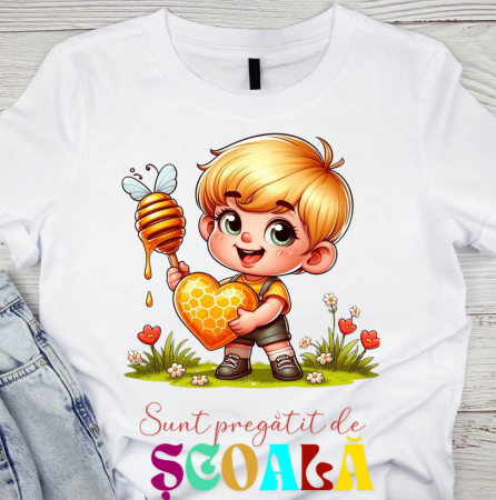 Cadouri copii 5 ani - Tricou alb Back to school prima zi de scoala din bumbac ABS1132.02