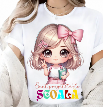 Cadouri copii 5 ani - Tricou alb Back to school prima zi de scoala din bumbac