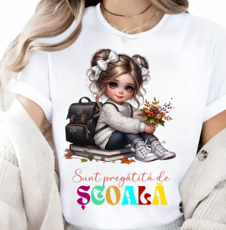 Cadouri copii 5 ani - Tricou alb Back to school prima zi de scoala din bumbac