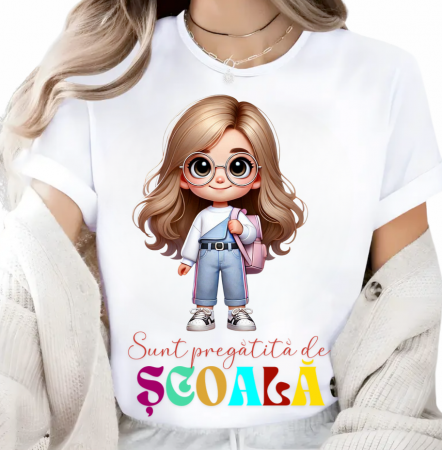 Cadouri copii 5 ani - Tricou alb Back to school prima zi de scoala din bumbac