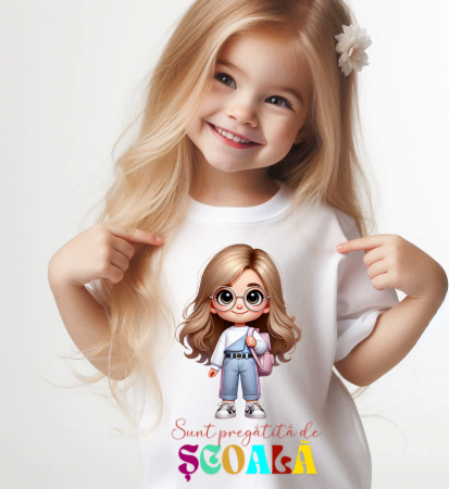 Tricou alb Back to school prima zi de scoala din bumbac [1]