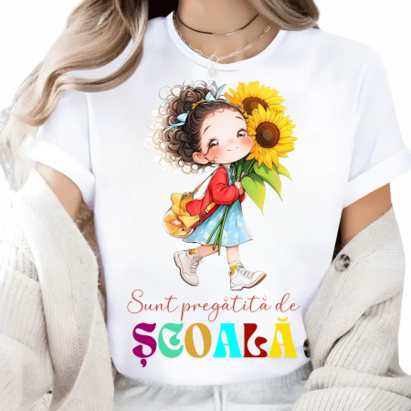 Cadouri copii 5 ani - Tricou alb Back to school prima zi de scoala din bumbac