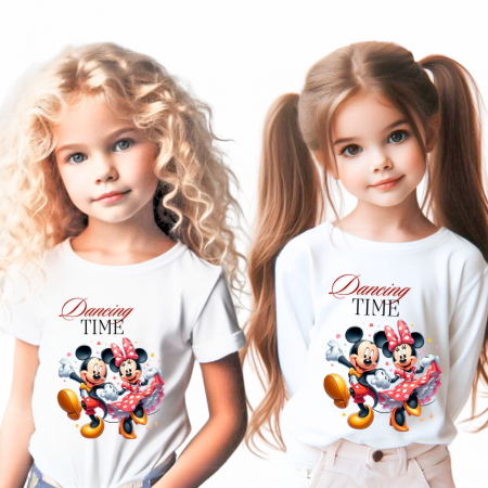 OFERTE SCOLARE - Tricou alb Clasa lui Minnie si Mickey Mouse dancing time din bumbac ABS116.11