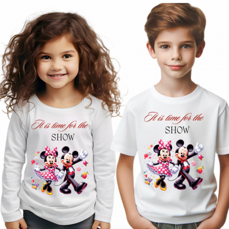 Cadouri Back to school - Tricou alb Clasa lui Minnie si Mickey Mouse  it is tim for show din bumbac ABS116.12