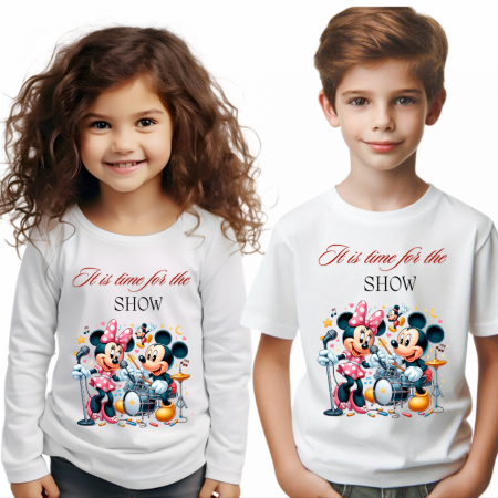 Cadouri Back to school - Tricou alb Clasa lui Minnie si Mickey Mouse  it is tim for show din bumbac ABS116.13