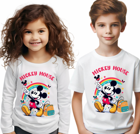 Cadouri pentru profesori sau absolventi - Tricou alb Clasa lui Minnie si Mickey Mouse la scoala din bumbac ABS116.2