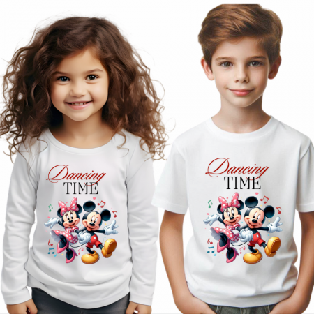 OFERTE SCOLARE - Tricou alb Clasa lui Minnie si Mickey Mouse dancing time din bumbac ABS116.10