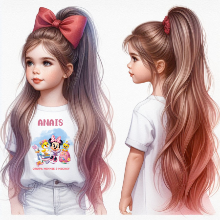 Cadouri copii 5 ani - Tricou alb Clasa lui Minnie si Mickey Mouse la scoala din bumbac ABS116.1