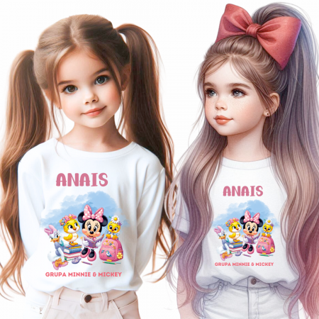 Tricou alb Clasa lui Minnie si Mickey Mouse la scoala din bumbac ABS116.1 [3]
