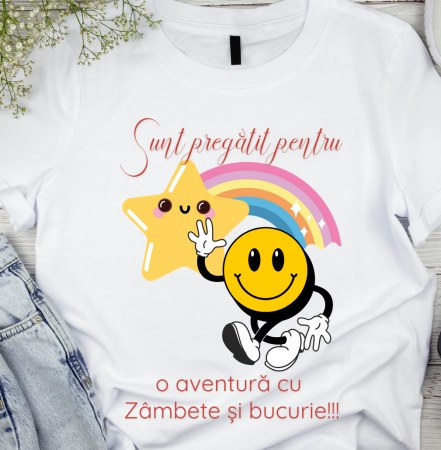 Cadouri copii 5 ani - Tricou alb GRUPA Smiley Face prima zi de gradinita  din bumbac ABS1135.6