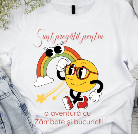 Cadouri copii 5 ani - Tricou alb GRUPA Smiley Face prima zi de gradinita  din bumbac ABS1135.7