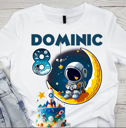 Cadouri copii 5 ani - Tricou aniversar astronaut pentru copii  alb din bumbac AST1146