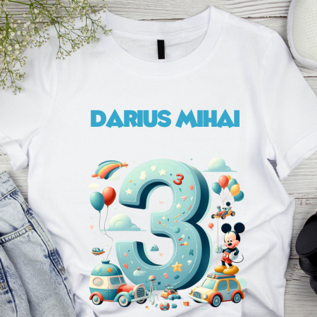 Cadouri Colegi, sefi sau angajati - Tricou aniversar personalizat 3 ani cu Mickey Mouse  TAMM1013.8