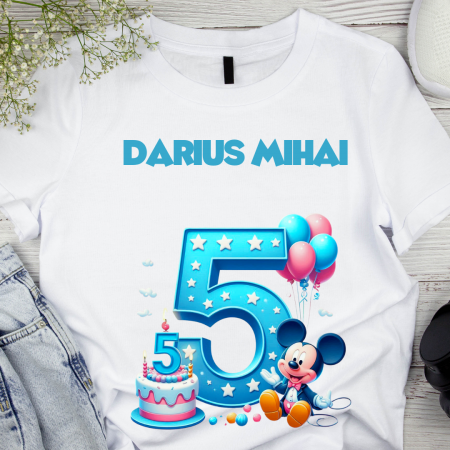 Cadouri Colegi, sefi sau angajati - Tricou aniversar personalizat 5 ani cu Mickey Mouse  TAMM1013.11