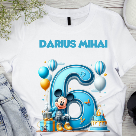 Cadouri Colegi, sefi sau angajati - Tricou aniversar personalizat 6 ani cu Mickey Mouse  TAMM1013.12