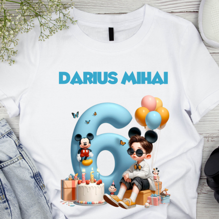 Cadouri Colegi, sefi sau angajati - Tricou aniversar personalizat 6 ani cu Mickey Mouse  TAMM1013.13