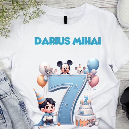 OFERTE SCOLARE - Tricou aniversar personalizat 7 ani cu Mickey Mouse  TAMM1013.14