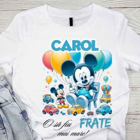 Cadouri Colegi, sefi sau angajati - Tricou aniversar personalizat cu Mickey Mouse O sa fiu frate mai mare TAMM1014.2