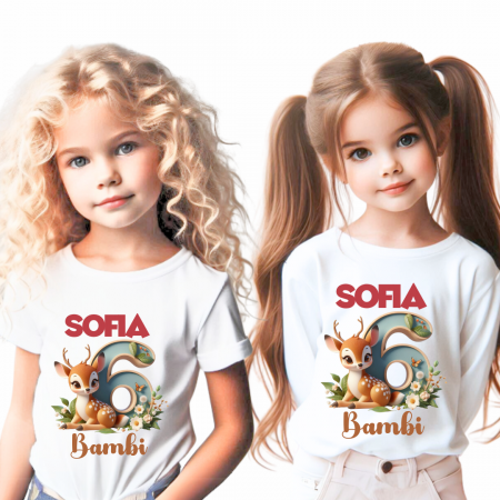 Cadouri Colegi, sefi sau angajati - Tricou aniversar personalizat cu caprioara Bambi TAMM1015.1