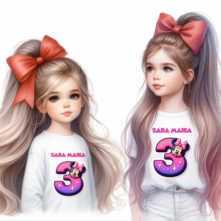 Tricou aniversar personalizat 3 ani cu Minnie Mouse TAMM1012.6 Tricou aniversar personalizat 3 ani cu Minnie Mouse TAMM1012.6